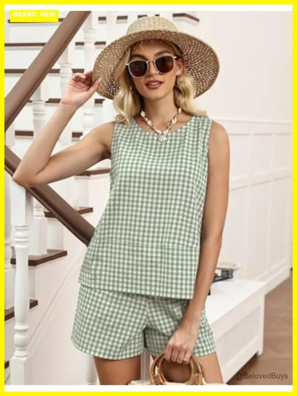 Women's 2 Piece Shorts Set Cotton Sleeveless Tank Top with Pockets